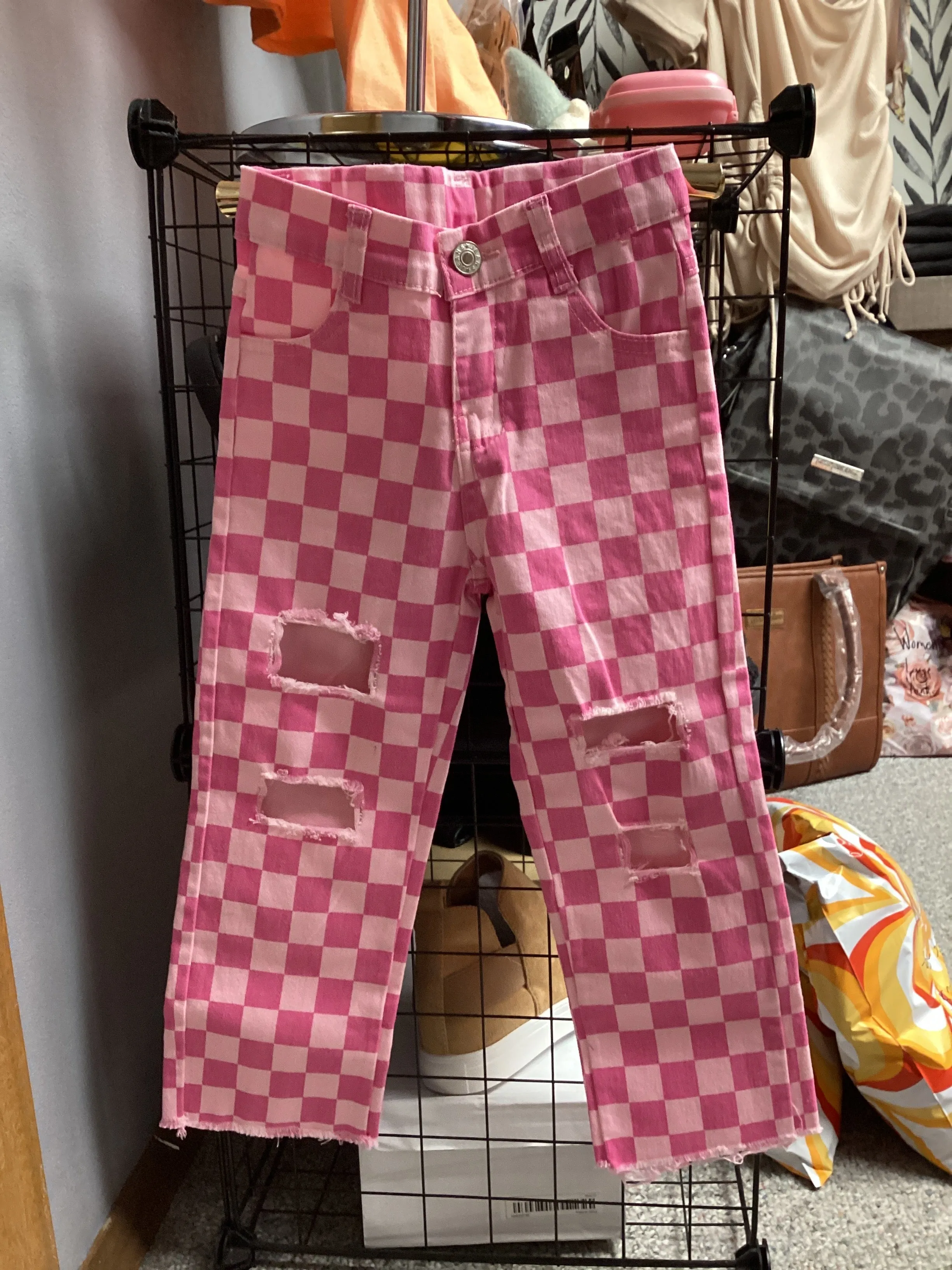 Distressed Checkered Jeans