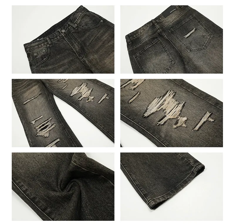 Distressed Flared Straight Fit Jeans