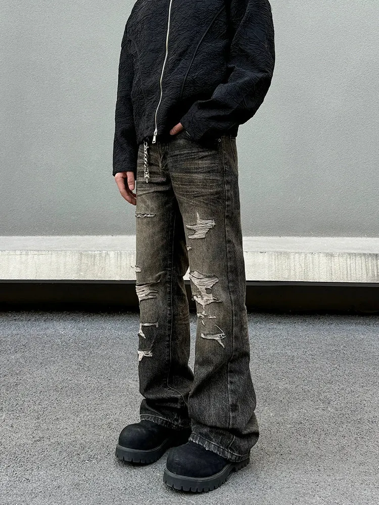 Distressed Flared Straight Fit Jeans