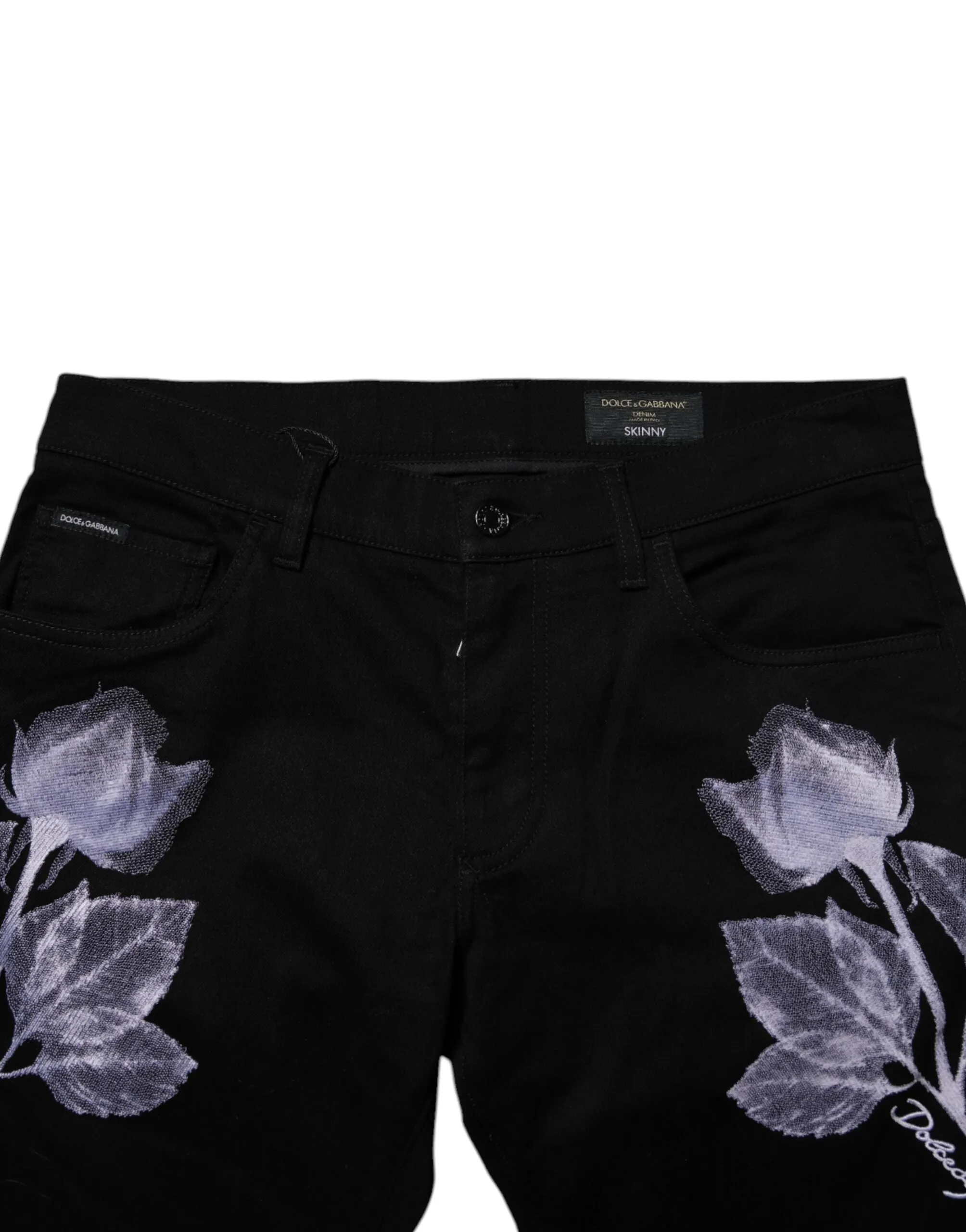 Dolce & Gabbana Black Floral Cotton Skinny Men Denim Jeans
