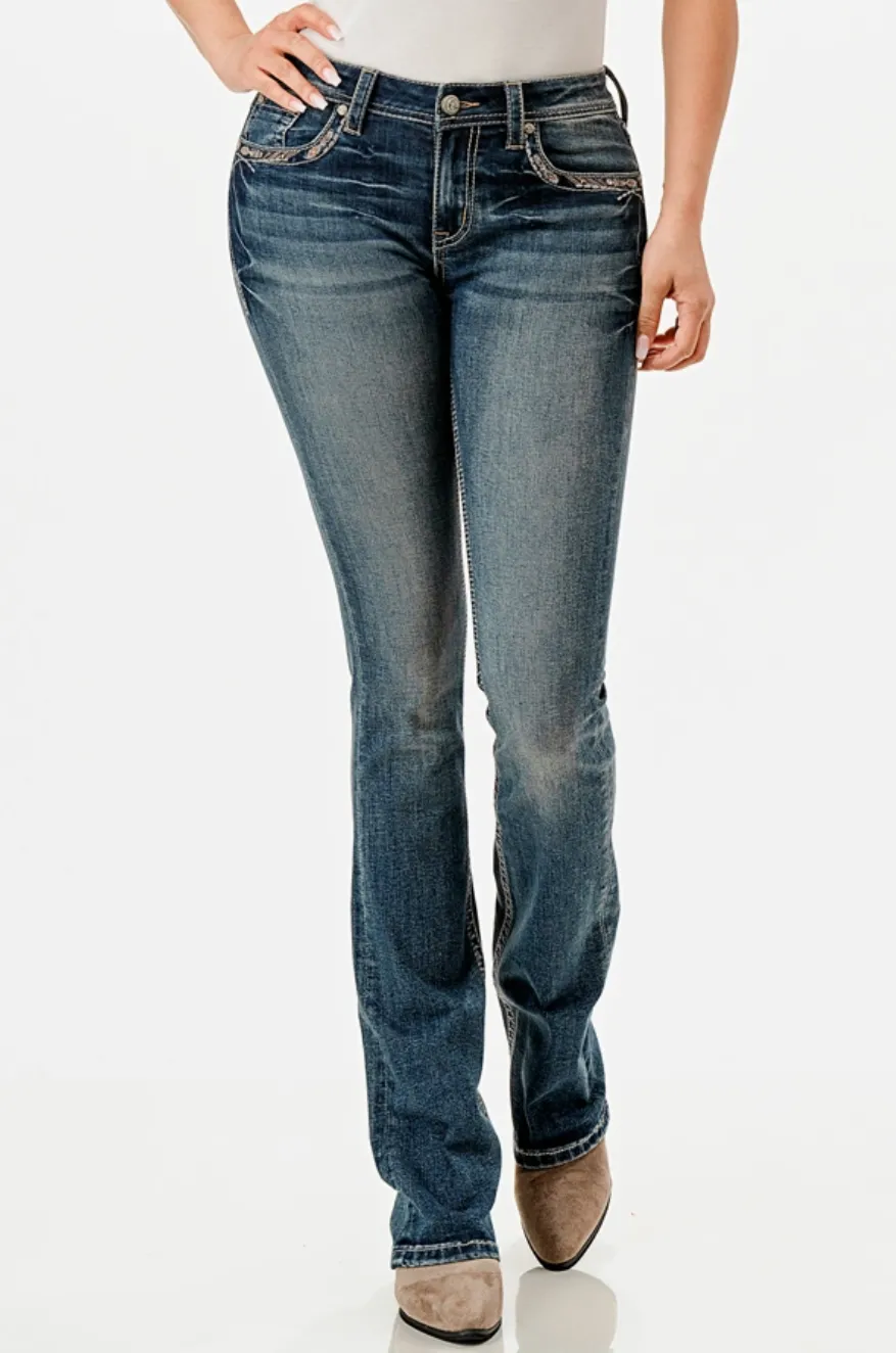 EB61892 Grace in LA Easy Fit Cow Print Jeans 32' Leg