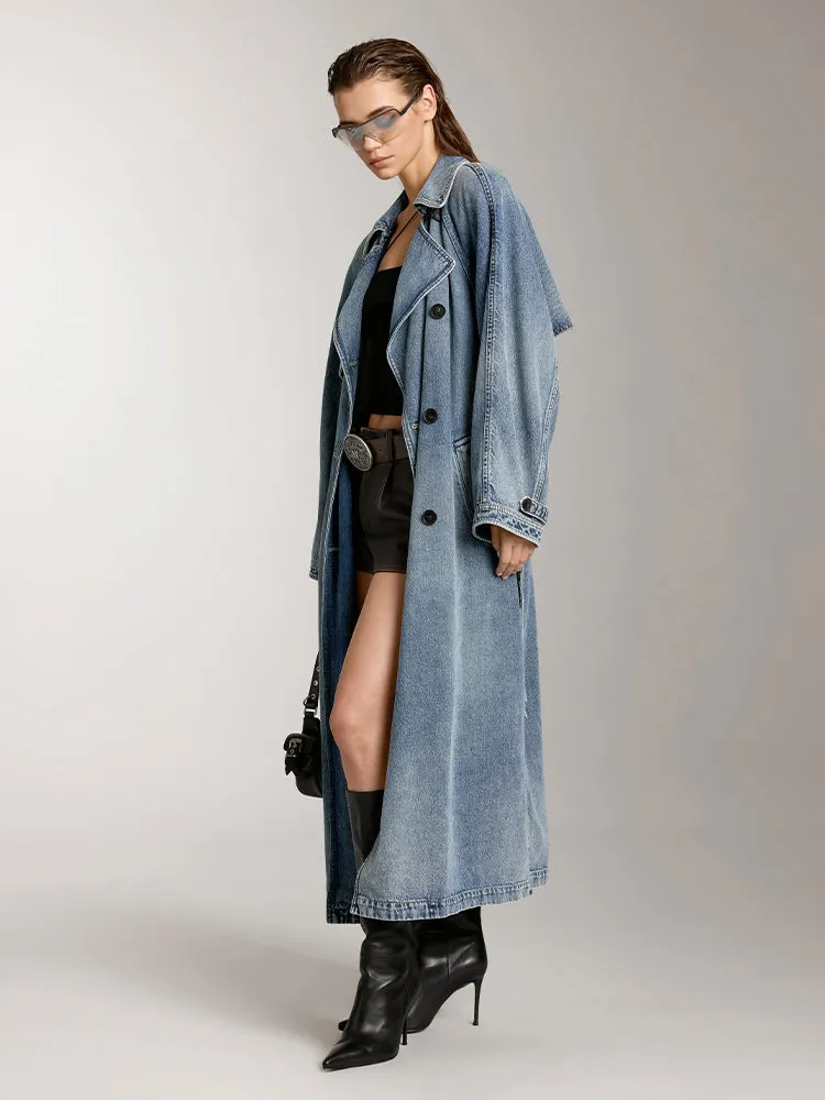 Elegant Lapel Long Fit Denim Jacket