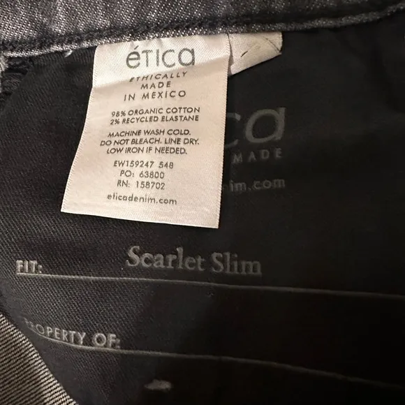 Etica Scarlet Mid Rise Slim Jeans - NWT - Size 28