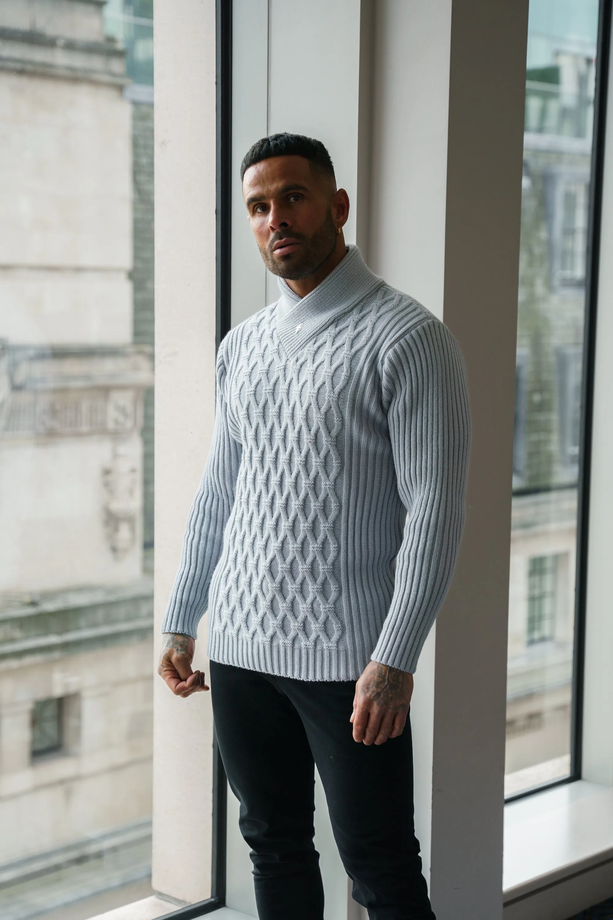 Father Sons Chunky Cable Knit Cop Grey Sweater - FSJ064