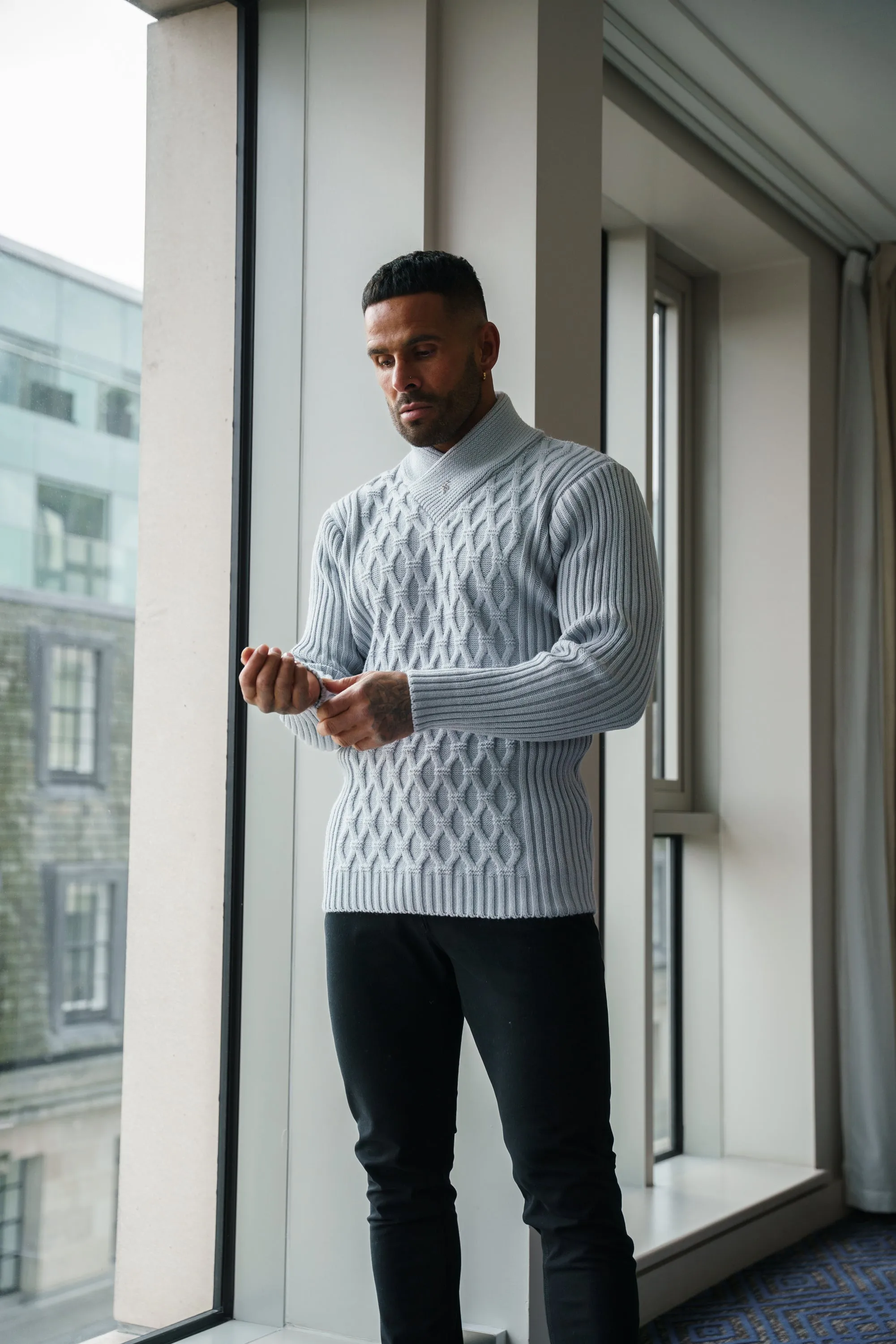 Father Sons Chunky Cable Knit Cop Grey Sweater - FSJ064