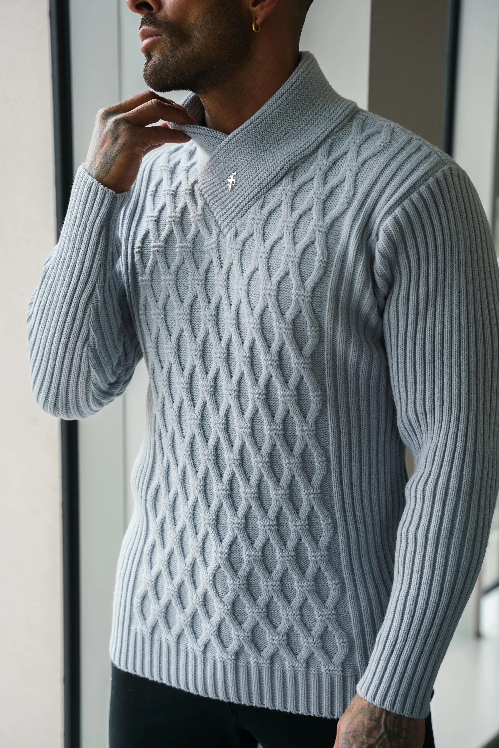 Father Sons Chunky Cable Knit Cop Grey Sweater - FSJ064