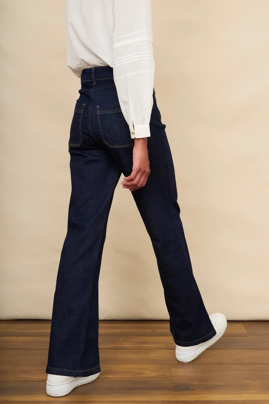 Flossie Button Pocket Flared Jean - Rinse Wash - Longer Length