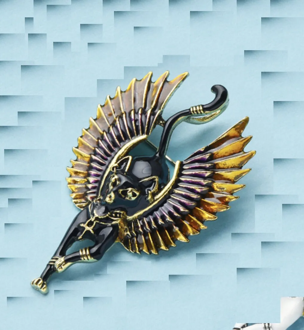 Flying cat angel egypt god gold or silver plated brooch celebrity broach pin k26