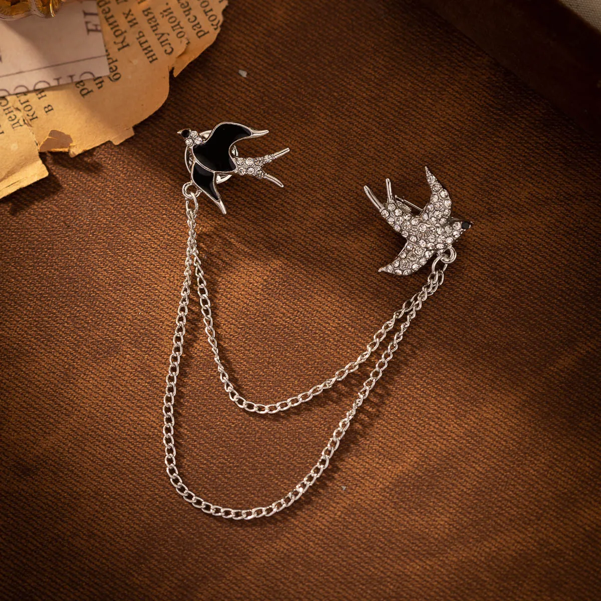 Flying Swallows Chain Metal Brooch Pin for Women Fashion Suit 2 Pack