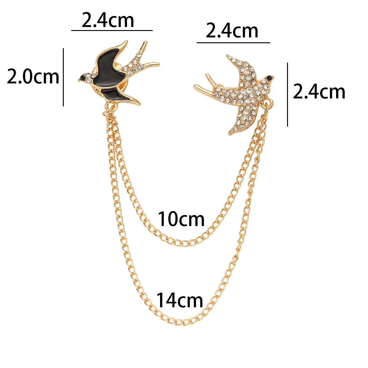 Flying Swallows Chain Metal Brooch Pin for Women Fashion Suit 2 Pack