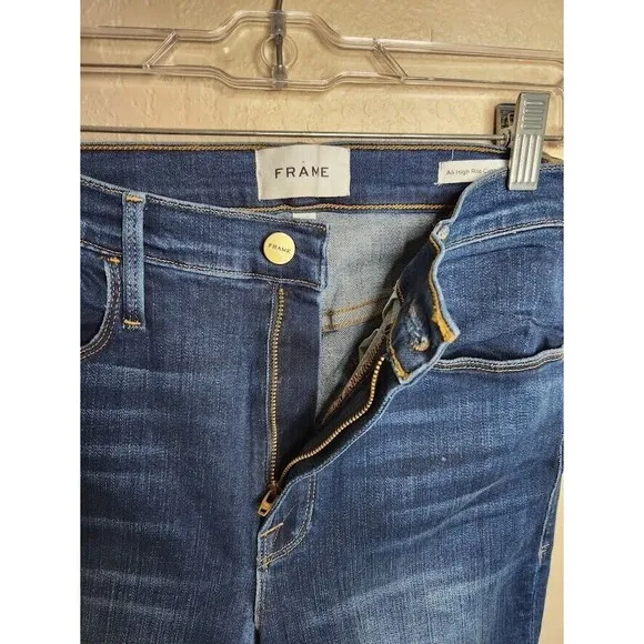 Frame Ali High Rise Cigarette Jeans Womens 28 Blue Denim Cotton Marathon Zip Fly