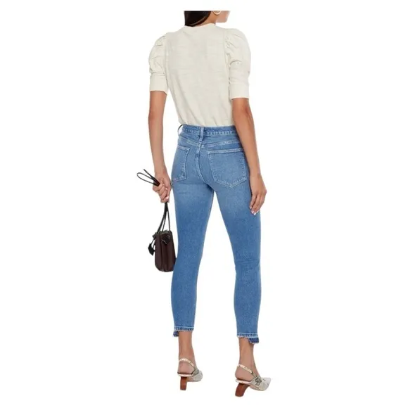FRAME Le High Skinny cropped distressed high-rise skinny jeans