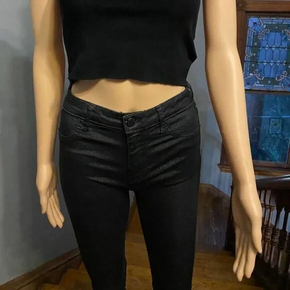 Free People High-Rise, High-Waisted Black Sparkle Glitter Jeans - Sz 25