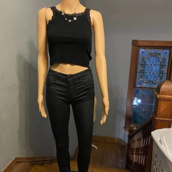 Free People High-Rise, High-Waisted Black Sparkle Glitter Jeans - Sz 25