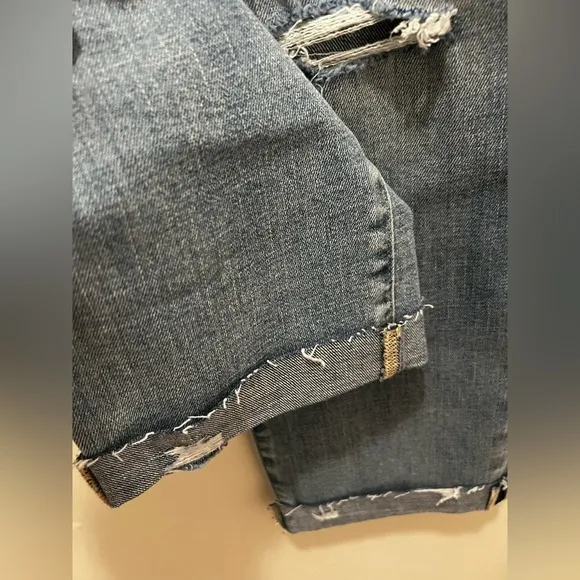 Gap Mid Rise Girlfriend Jeans distressed by manufacturer rips raw hem 29 NWT