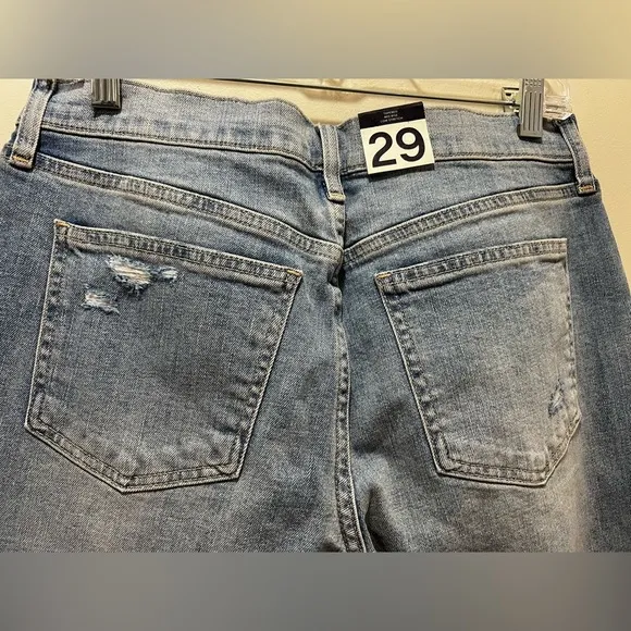 Gap Mid Rise Girlfriend Jeans distressed by manufacturer rips raw hem 29 NWT