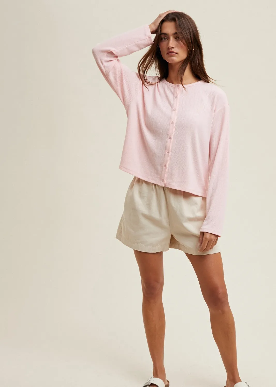 Gigi Pink Pointelle Button-Up Cardigan