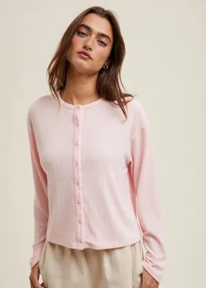 Gigi Pink Pointelle Button-Up Cardigan