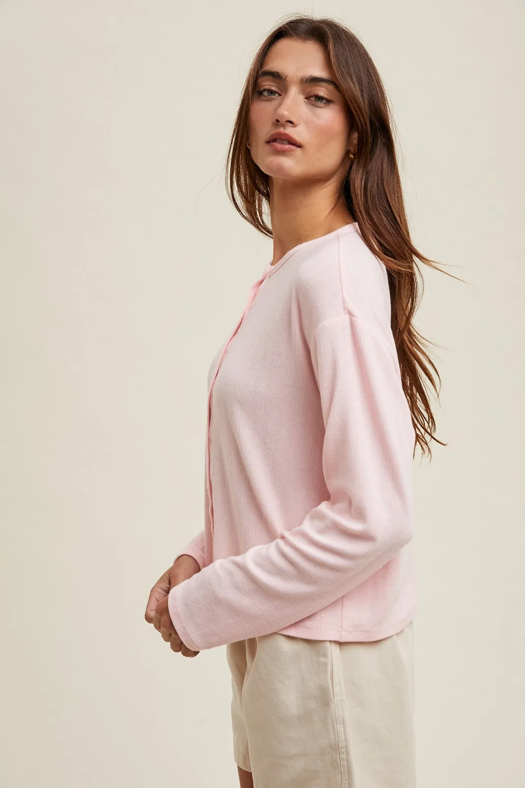 Gigi Pink Pointelle Button-Up Cardigan
