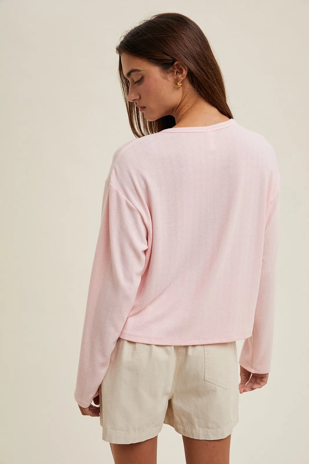 Gigi Pink Pointelle Button-Up Cardigan