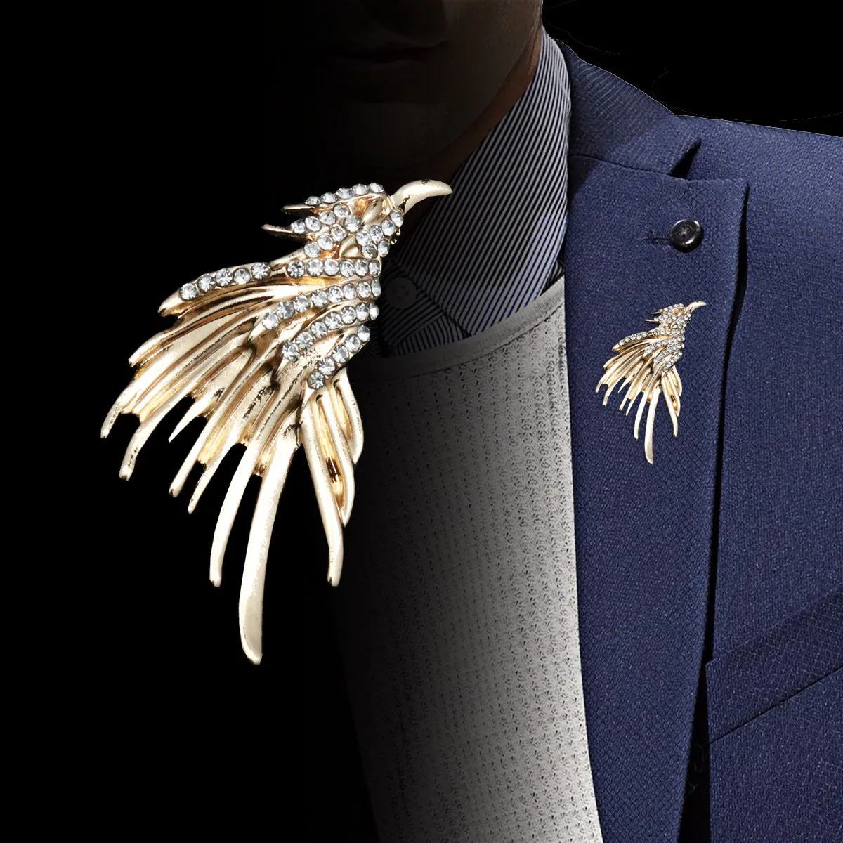 Gold and Silver Eagle Metal Brooch Badge for Men 4pcs