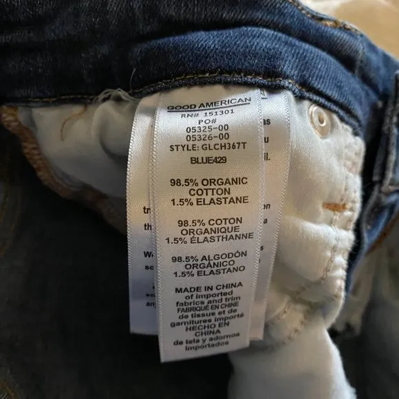 Good American Good Legs Chewed Hem High Waisted Skinny Jeans Blue429