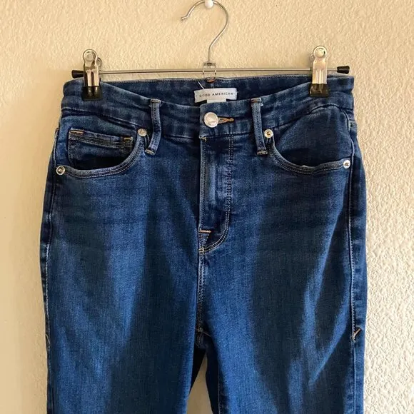 Good American Good Legs Chewed Hem High Waisted Skinny Jeans Blue429