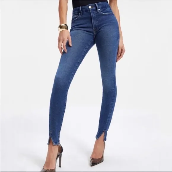 Good American High Waisted Good Legs Twisted Slit Jeans in Indigo size 4/27