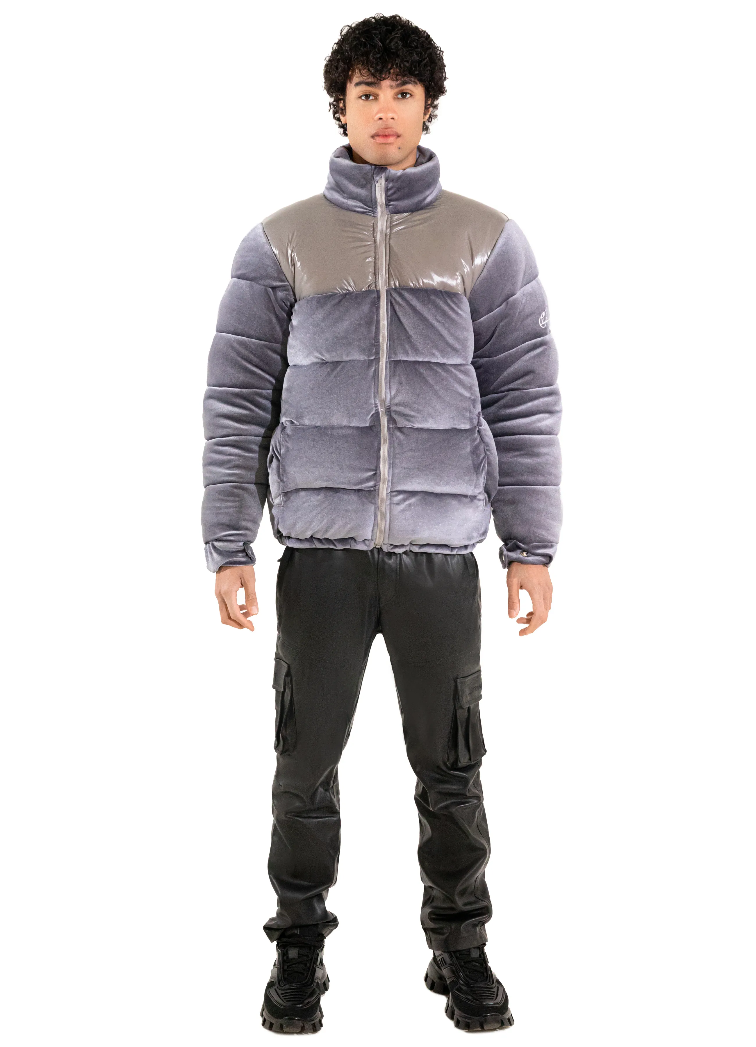 Grey Adams Velvet Puffer Jacket