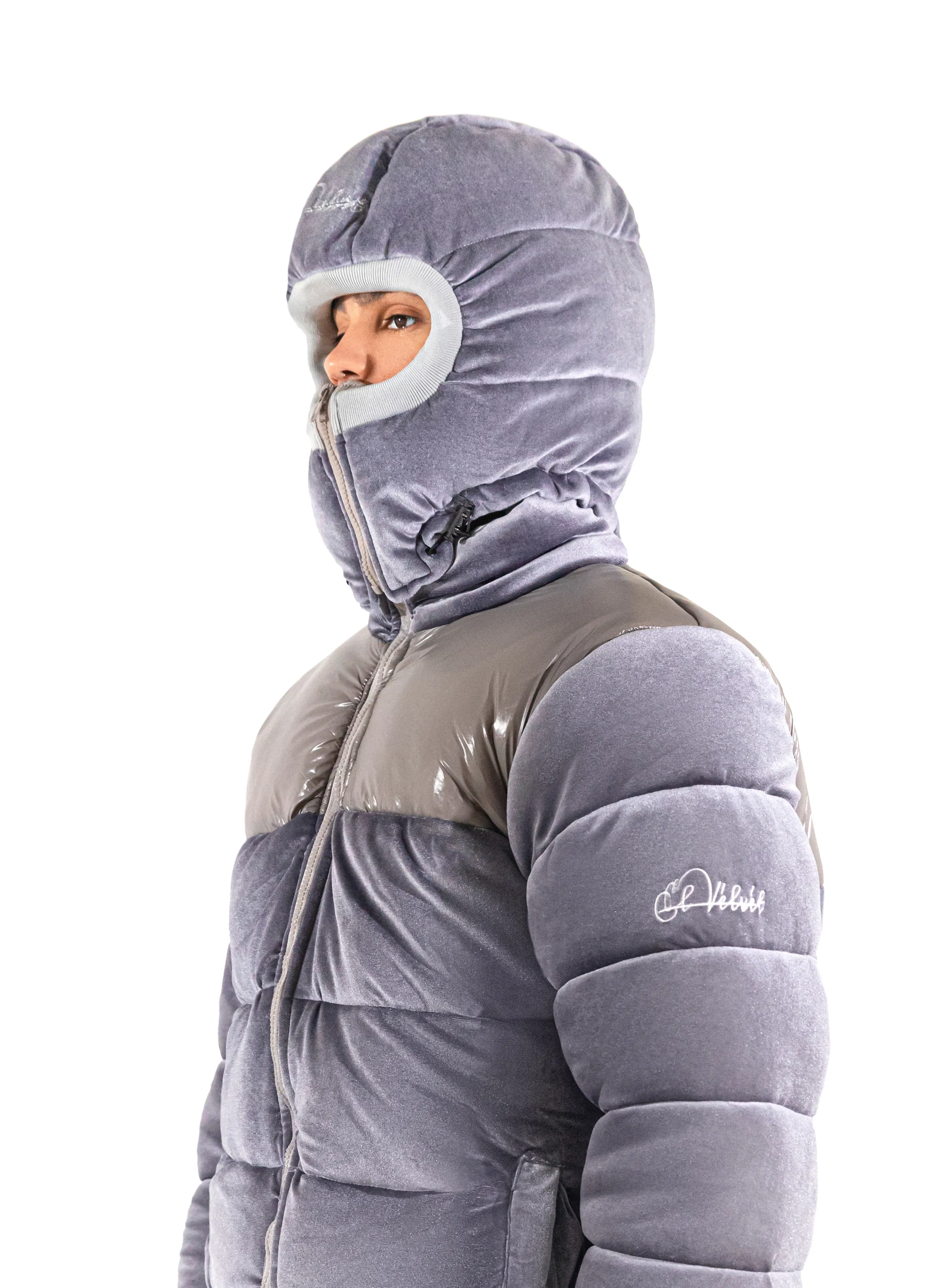 Grey Adams Velvet Puffer Jacket