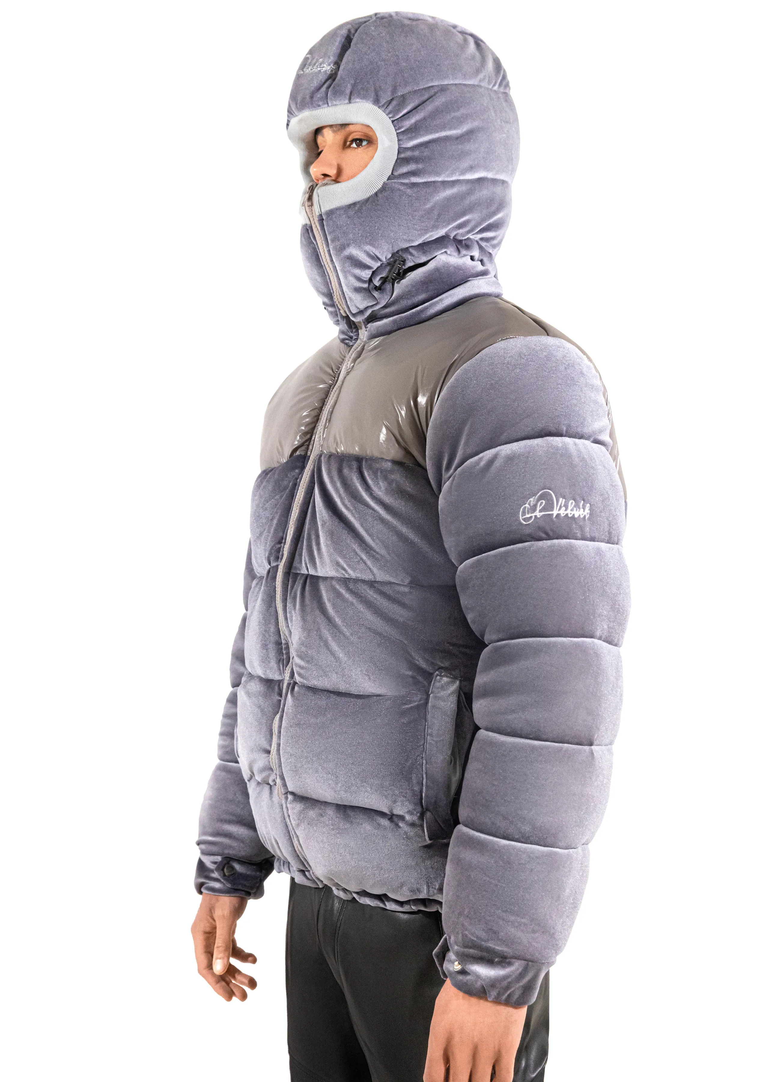 Grey Adams Velvet Puffer Jacket