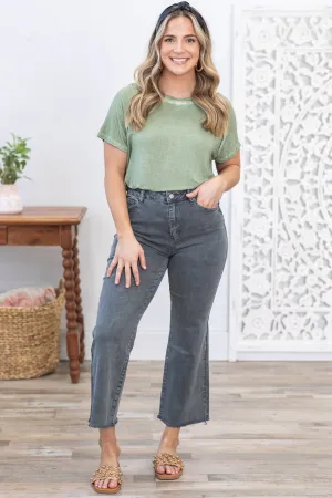 Grey Washed Kick Flare Jeans