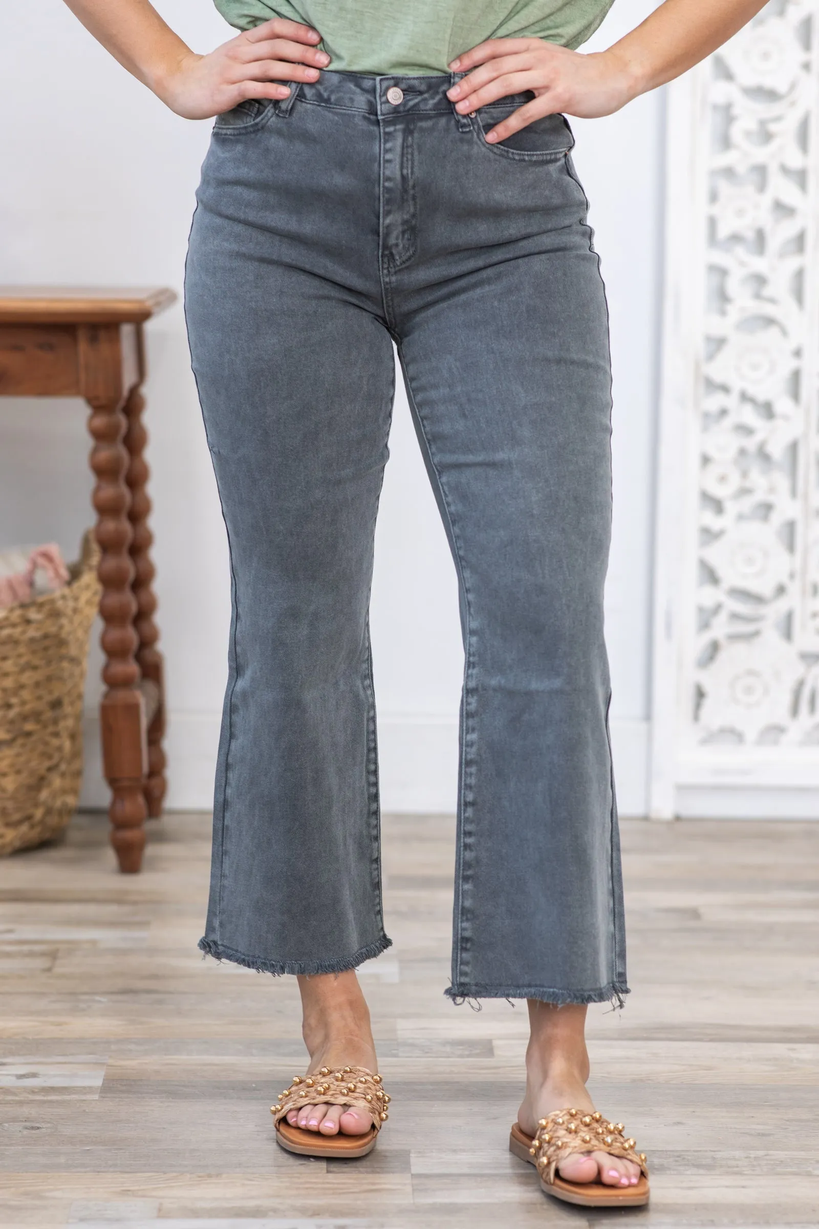 Grey Washed Kick Flare Jeans