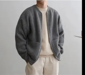 Grey Zip Knit Cardigan
