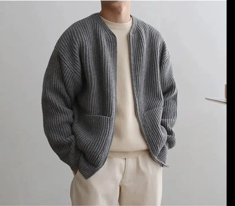 Grey Zip Knit Cardigan