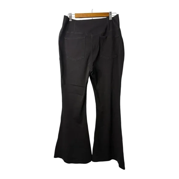 Halara Flex High Waisted Crossover Stretchy Knit Super Flare Jeans Black Denim
