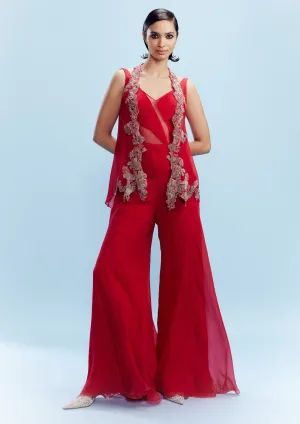 Harini red chiffon jumpsuit and shrug