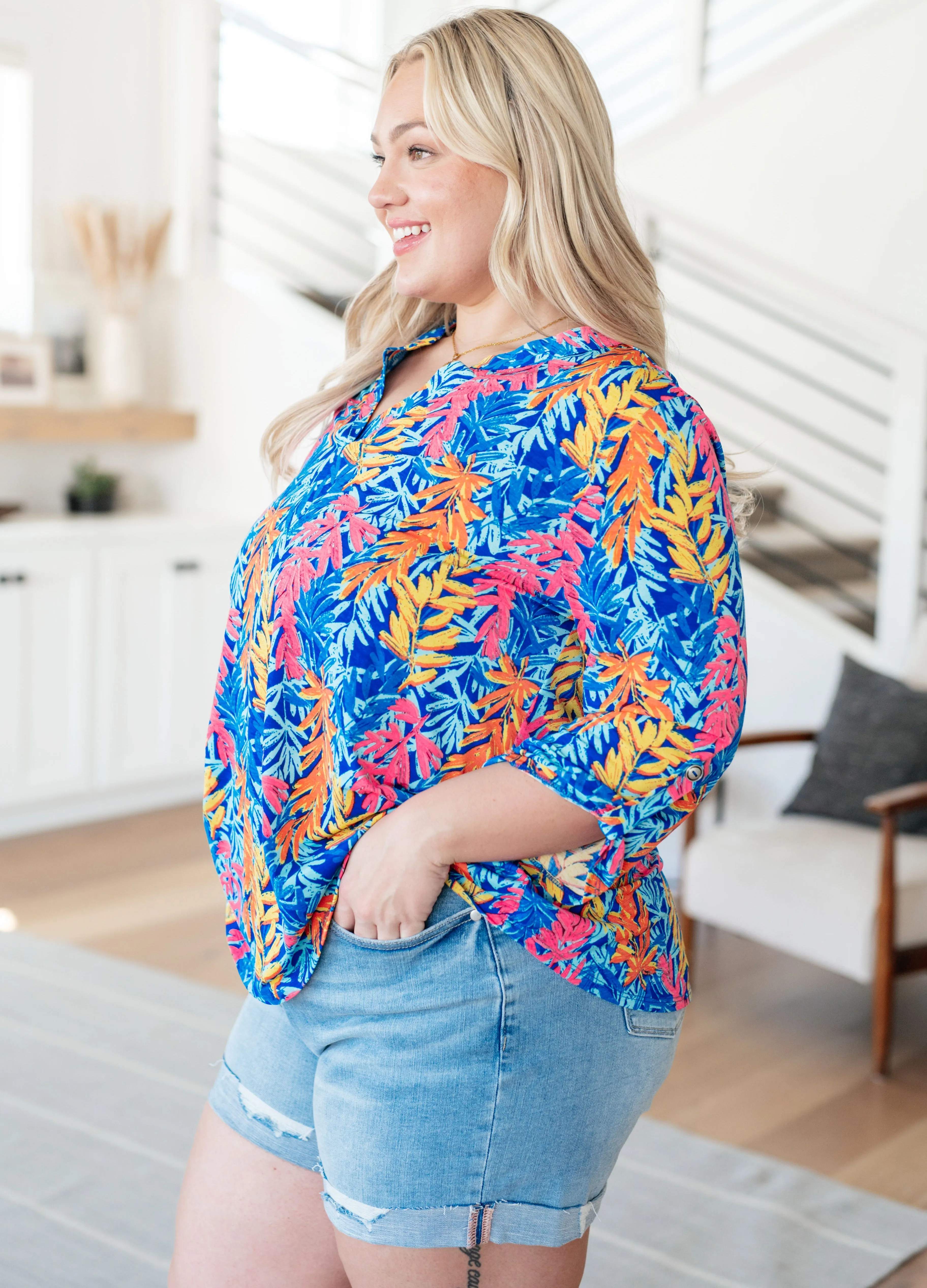 Hazel Blues® |  Lizzy Top in Blue and Pink Branches