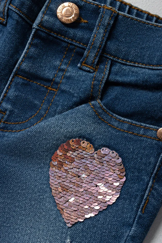 Hearts Skinny Denim Jeans Blue