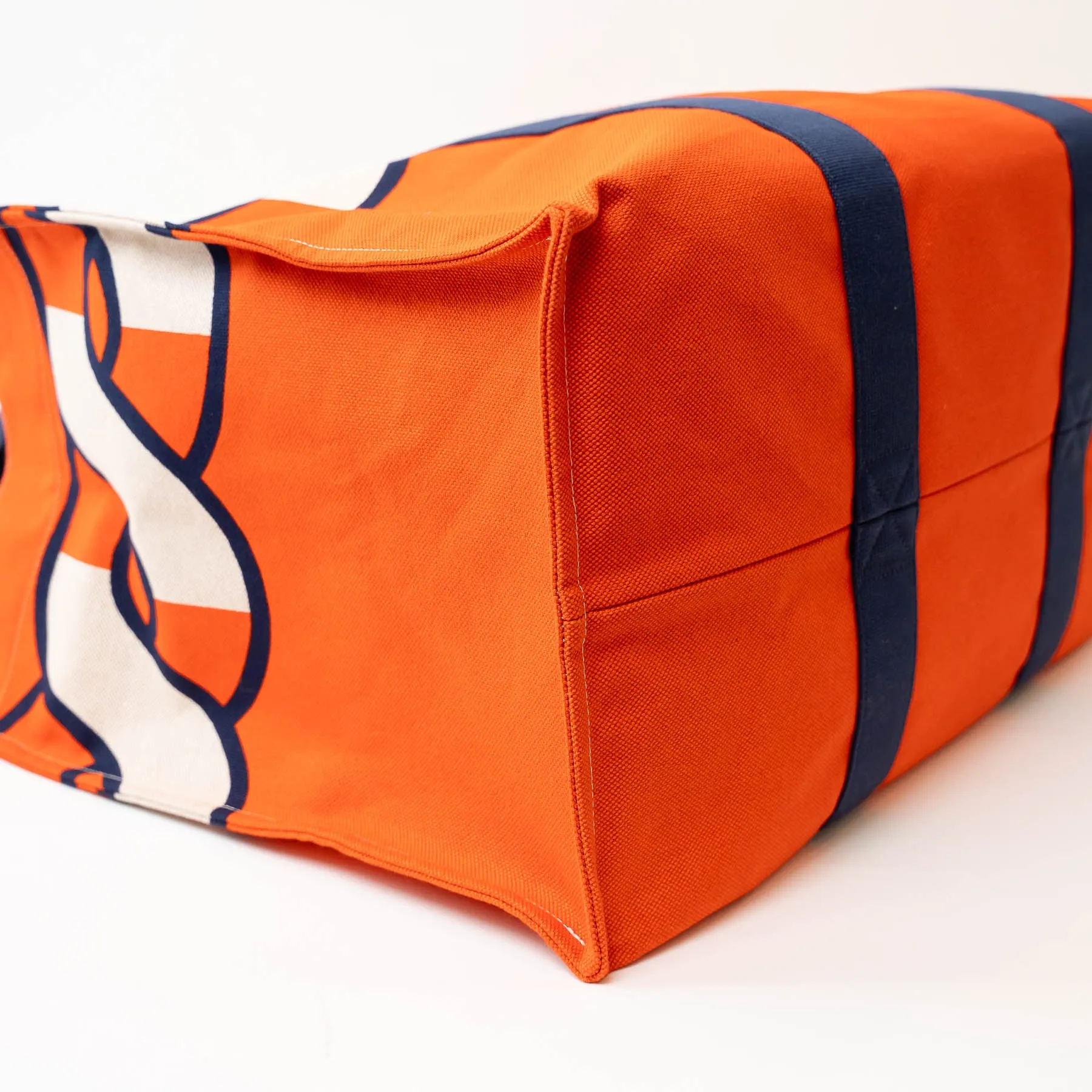 Hermes Orange and Navy Canvas Chain Motif Tote
