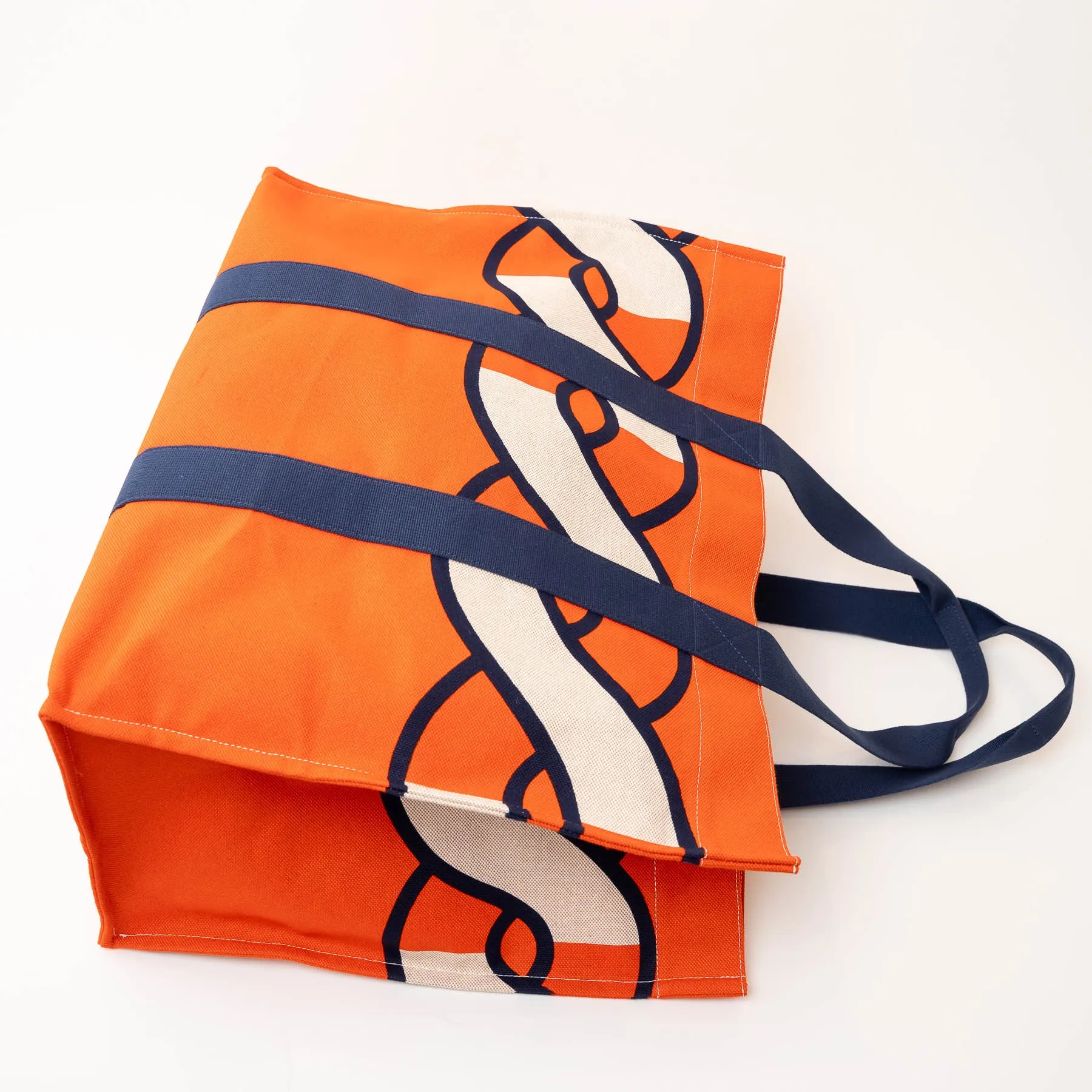 Hermes Orange and Navy Canvas Chain Motif Tote