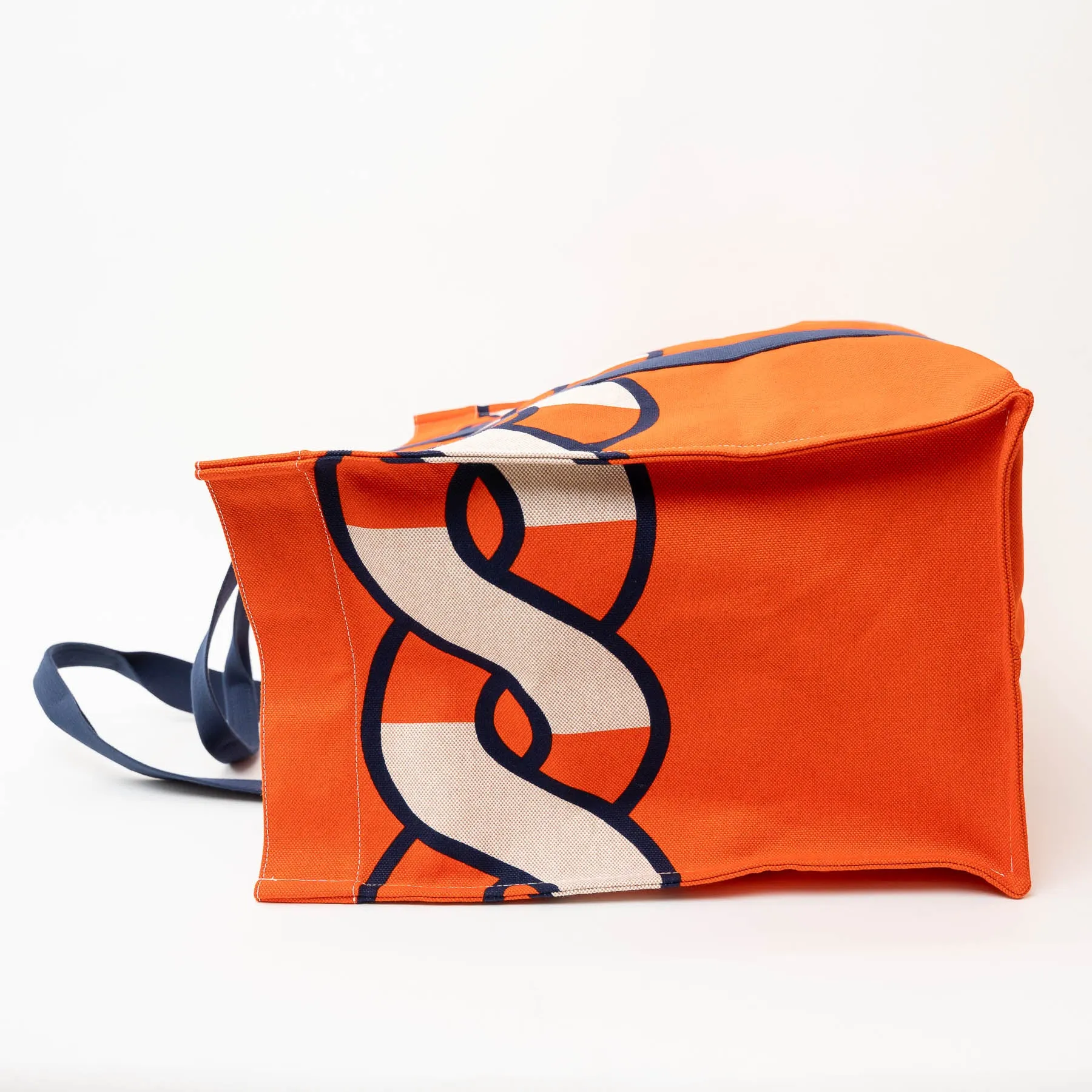 Hermes Orange and Navy Canvas Chain Motif Tote