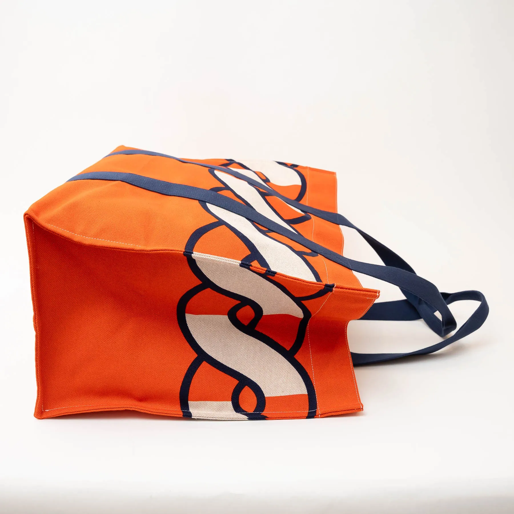 Hermes Orange and Navy Canvas Chain Motif Tote
