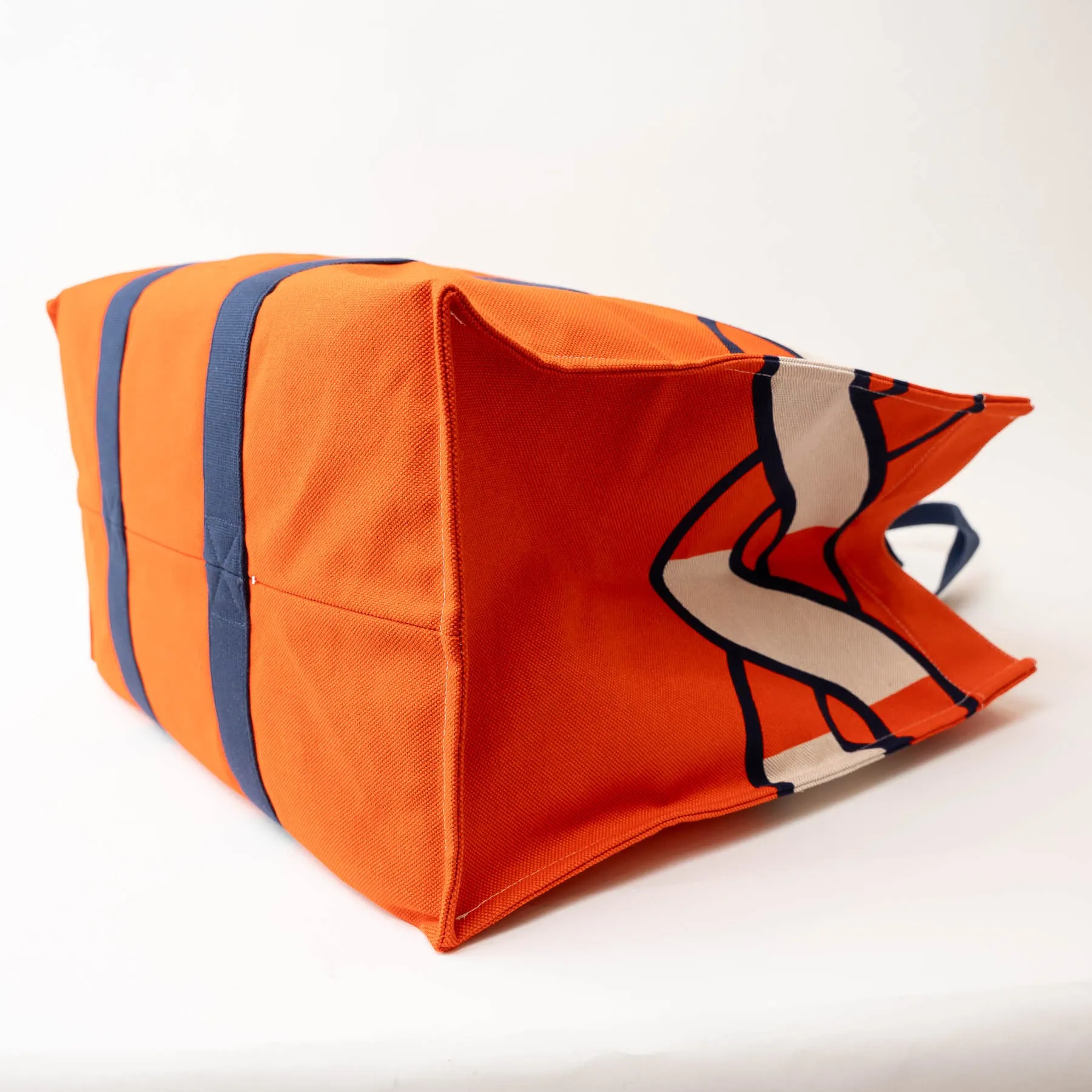 Hermes Orange and Navy Canvas Chain Motif Tote