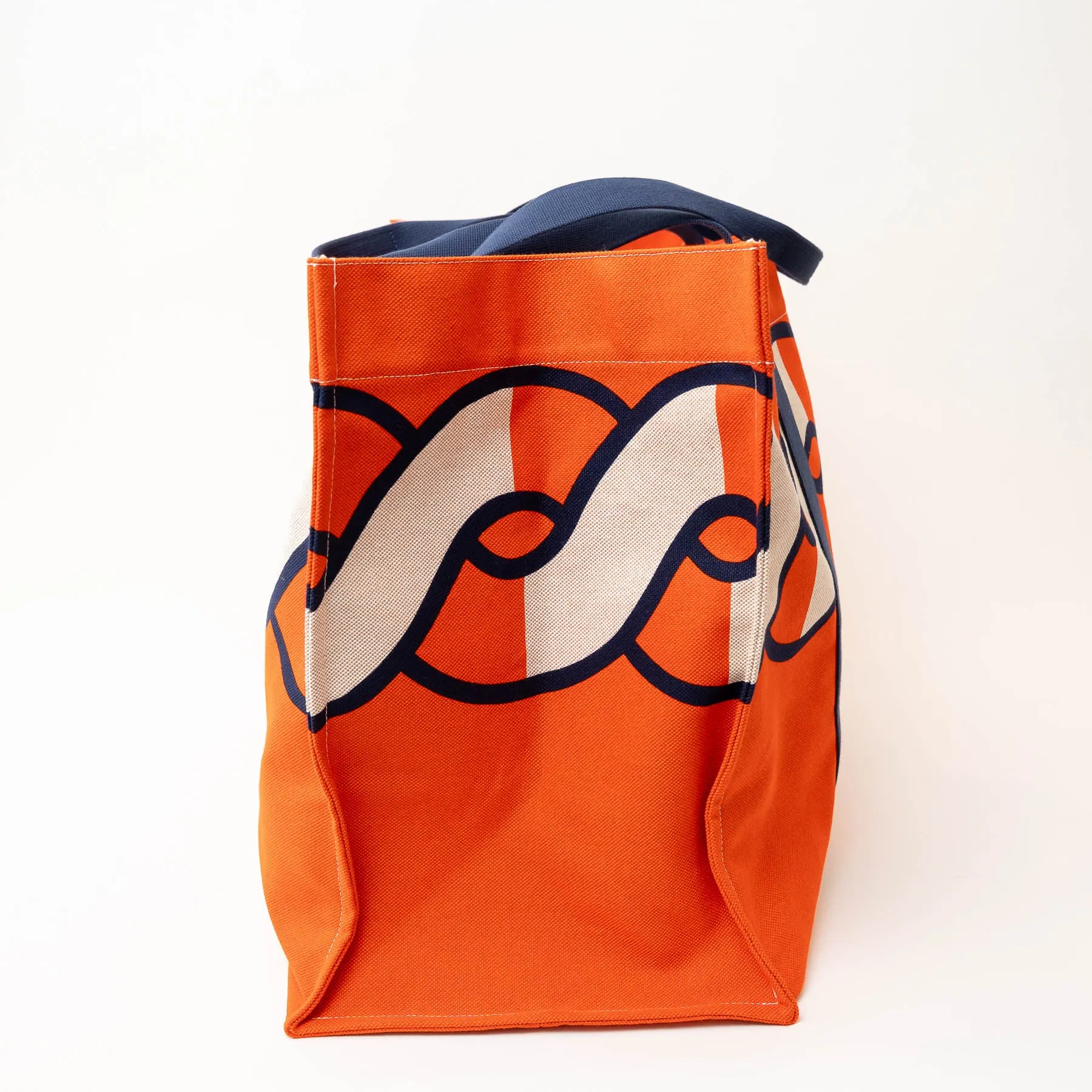 Hermes Orange and Navy Canvas Chain Motif Tote