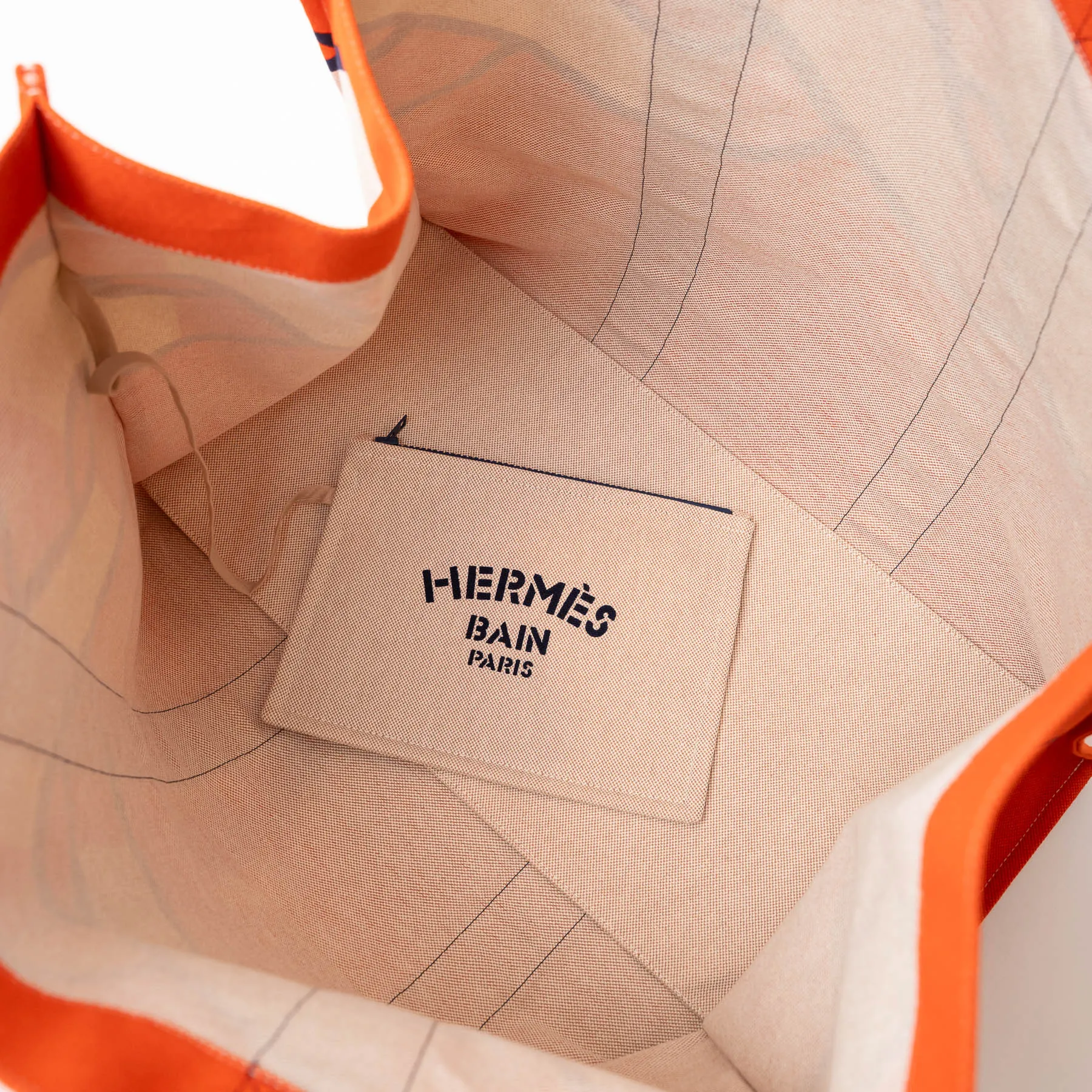 Hermes Orange and Navy Canvas Chain Motif Tote