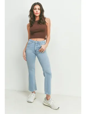 High Rise Crop Flare w/ Distressed Hem
