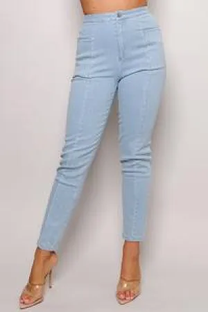 High waist front stitch slim jeans