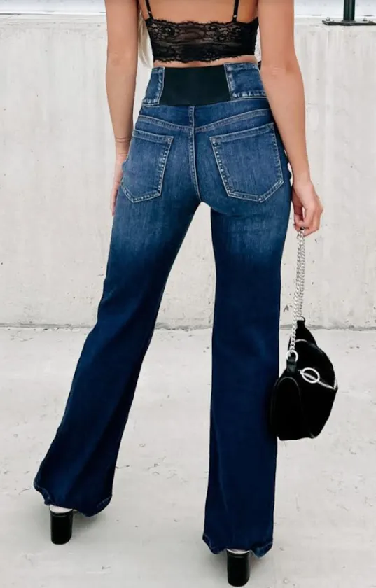 High Waisted Dark Blue Bootcut Jeans