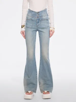 High Waisted Flared Jeans-GLENDA PLUS 5
